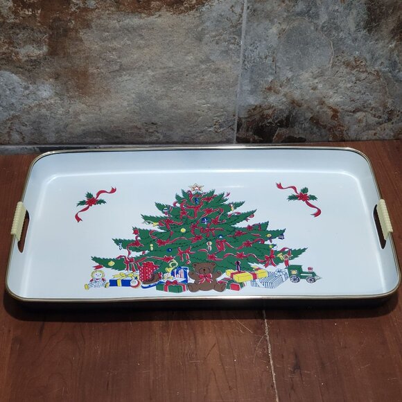 3 Piece Lacquered Tray Set Christmas Tree Scene Handled Lightweight Serving Tray - Picture 11 of 12